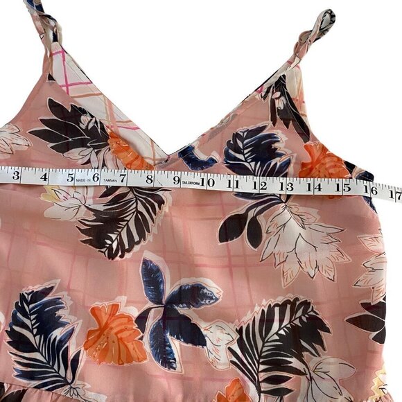 A New Day Ruffled Hem Floral Layered Tank Pink|Blue|Orange w/plaid liner. XS - Picture 5 of 9